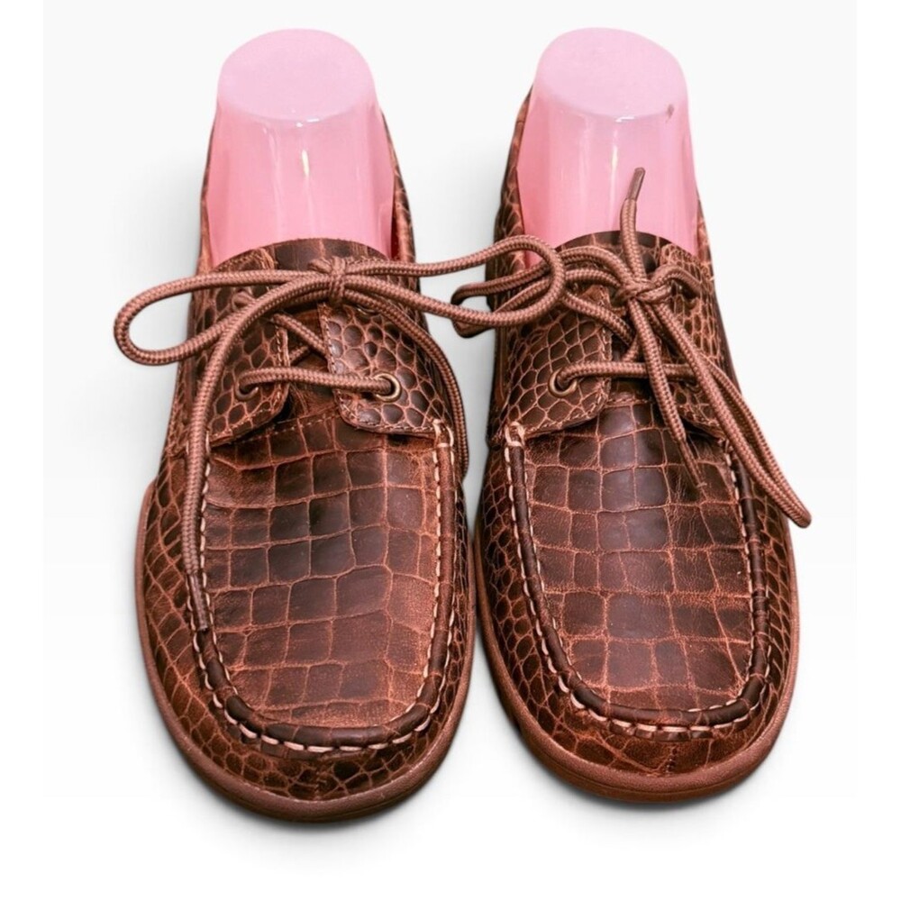 Ferrini 35322-10 Men's 8D Brown Croc Print Leather Boat Shoes Loafers